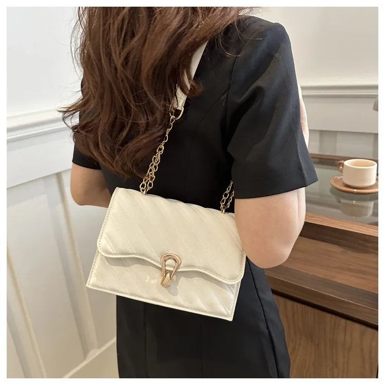 2024 Urban Style Ladies Cross-Body Shoulder Bag Lingge's New Popular Embroidery Line Texture Zipper Closure Fashionable PU