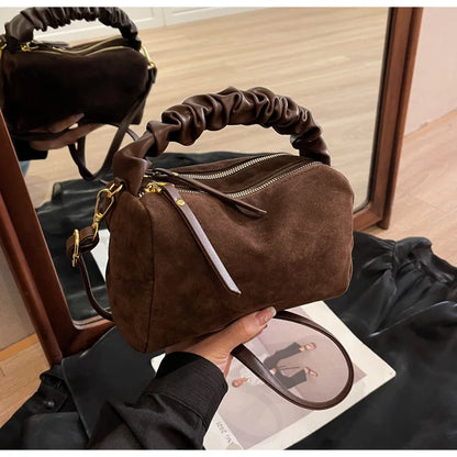 Fashion Simple Handbag 2025 Pure Color Frosted Shoulder Crossbody Bag Luxury Retro Suede Personalized Small Square Bag Female