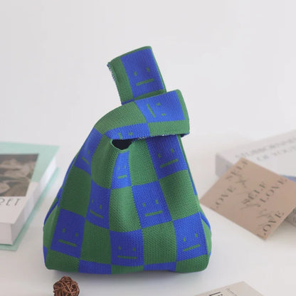 Women's Knitted Bucket Tote Bag Custom Logo Open Closure Woven Souvenir Vest Polyester Lining Simple Design for Everyday Use