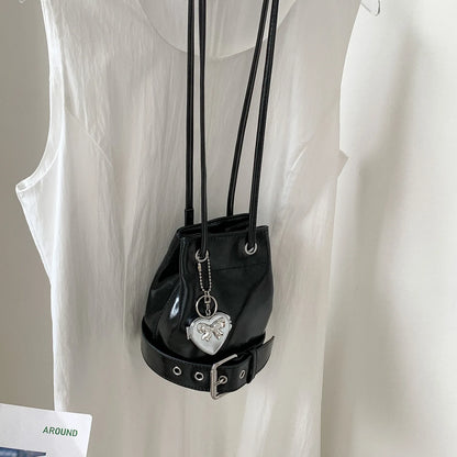 2025 Autumn Casual Drawstring Ruffles Cylinder Shoulder Bags High Quality Waterproof Handbags Mini Crossbody Bags for Women