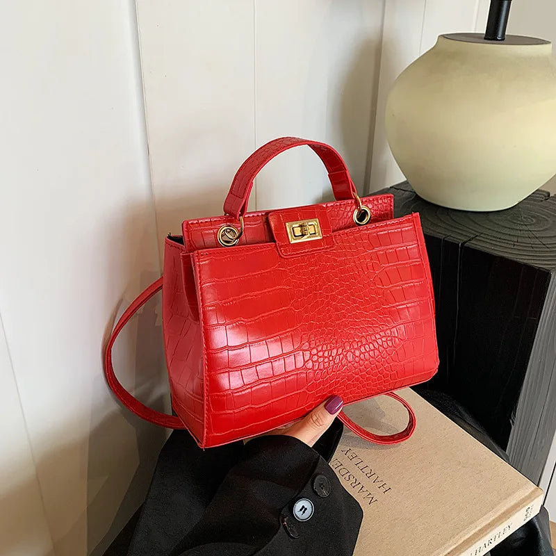 2024 New Crocodile Pattern Women's Hand-Held Shoulder Crossbody Bag Retro Style Zip Large Capacity Popular Casual Polyester