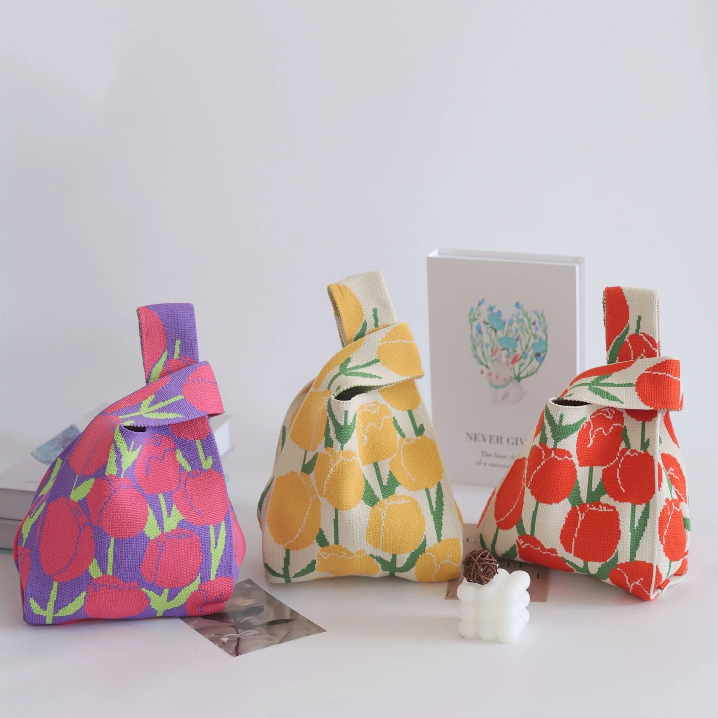 Women's Knitted Bucket Tote Bag Custom Logo Open Closure Woven Souvenir Vest Polyester Lining Simple Design for Everyday Use