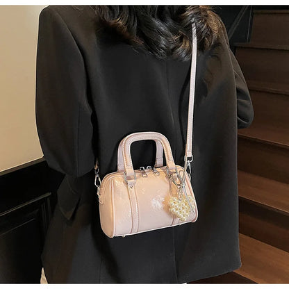 2025 Women's Luxury Solid Color Pillow PU Leather Pearl Zipper Closure Crossbody Handbag Waterproof Fashionable Shoulder Bag