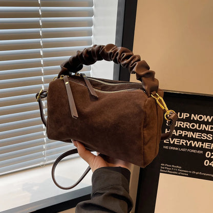 Fashion Simple Handbag 2025 Pure Color Frosted Shoulder Crossbody Bag Luxury Retro Suede Personalized Small Square Bag Female