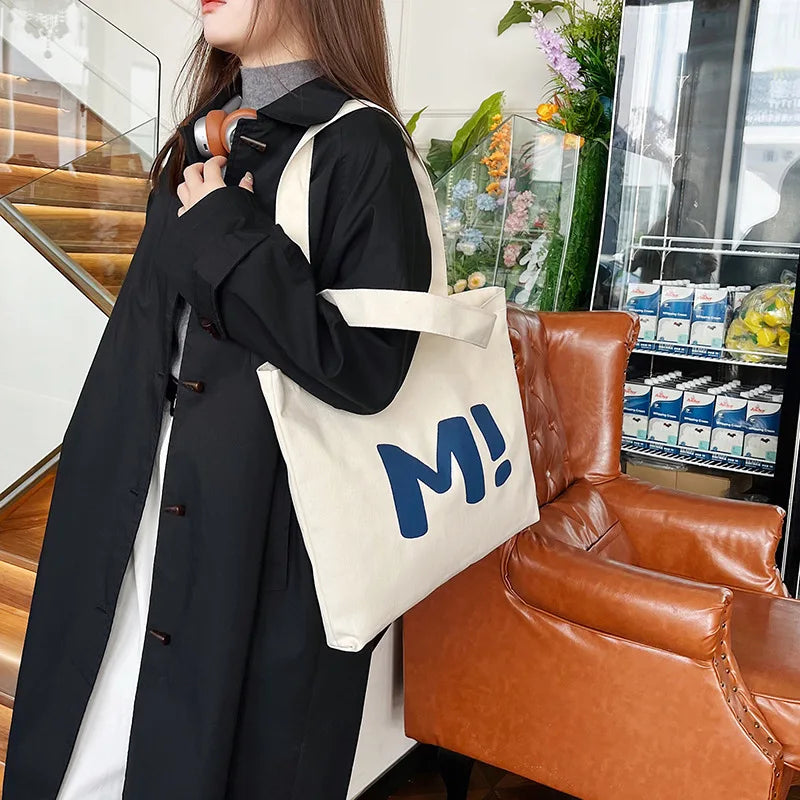 Women's New Style Large Capacity Canvas Tote Bag with Zipper Closure Durable Supermarket Shopping Shoulder Handbag