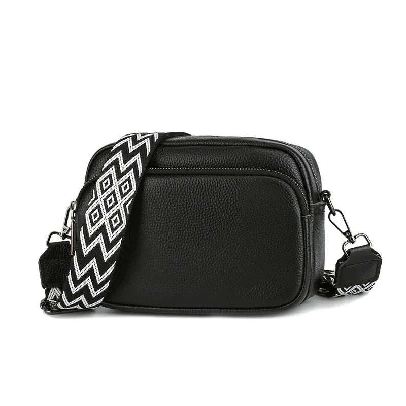 Genuine Leather Women's Bag 2024 New Head Layer Soft Cowhide Trendy Woven Shoulder Bag Casual Wide Shoulder Strap Square Bag