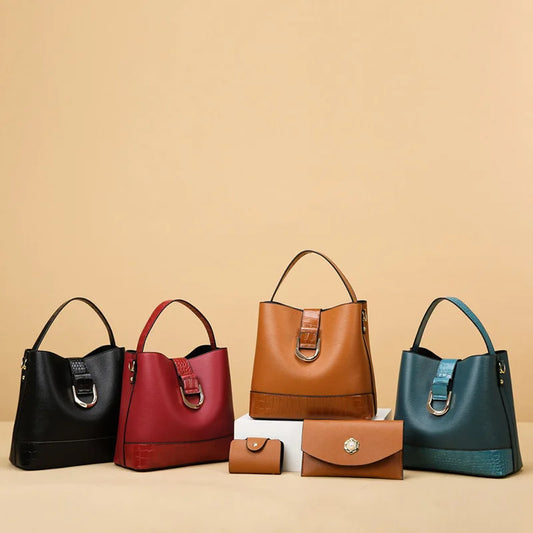 Wholesalers Online Fashionable Female Pu Shoulder Bag Set 3-piece Large Capacity Handbags for Women Luxury Bucket Bag Outdoor