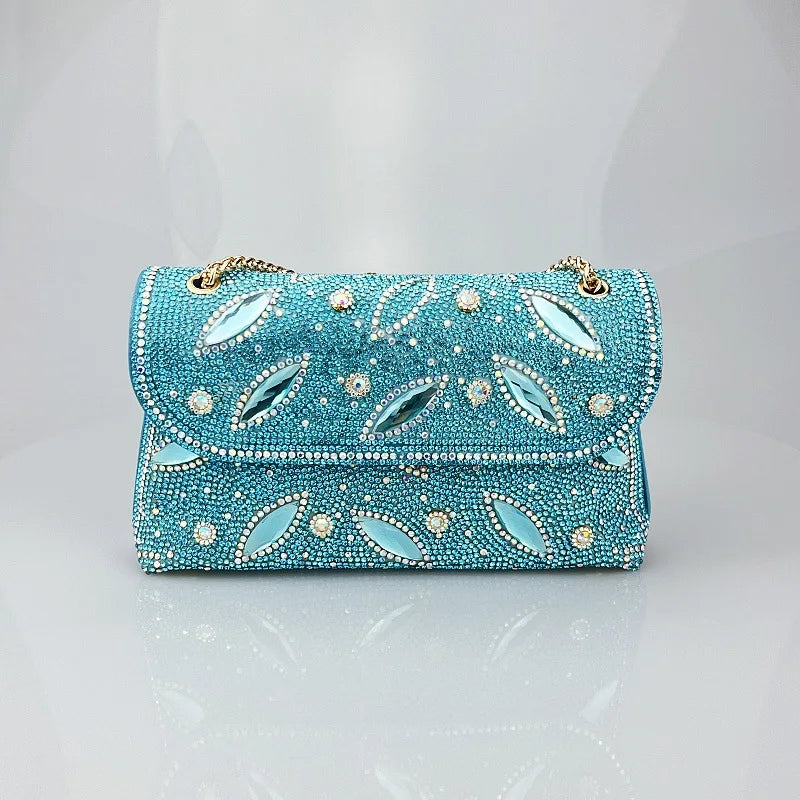 Tendencia Chain Bag with Diamonds for Women Branded Handbags for Women Zipper Pu Polyester Bags with Full Stone for Women