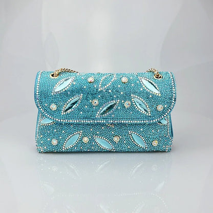 Tendencia Chain Bag with Diamonds for Women Branded Handbags for Women Zipper Pu Polyester Bags with Full Stone for Women