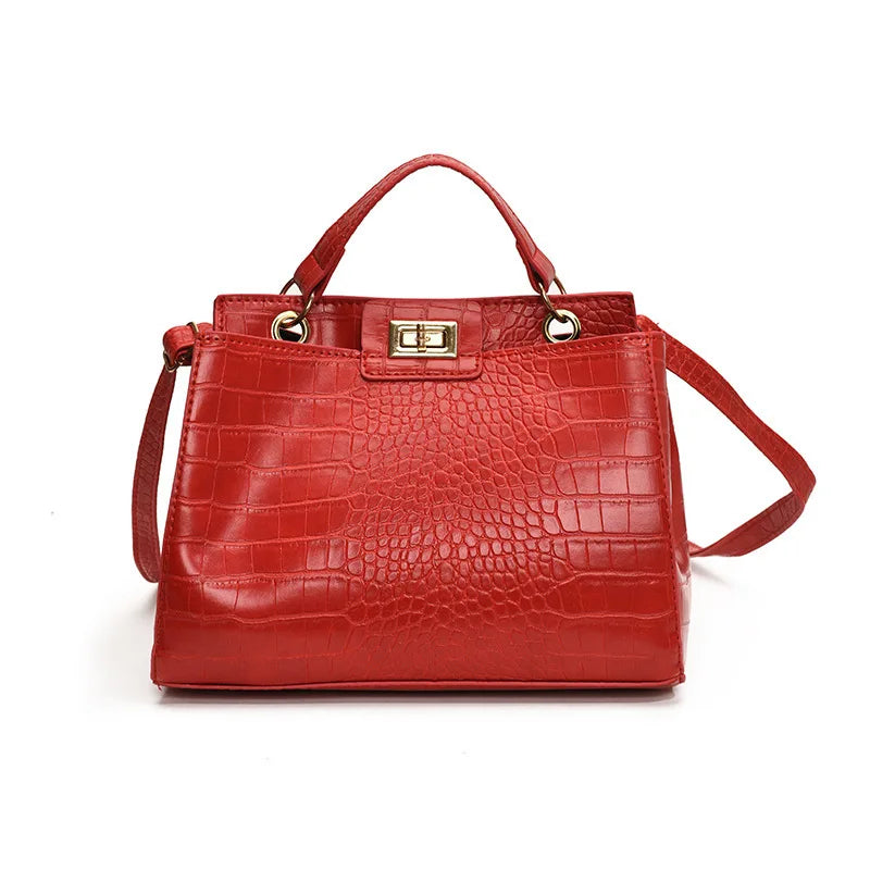 2024 New Crocodile Pattern Women's Hand-Held Shoulder Crossbody Bag Retro Style Zip Large Capacity Popular Casual Polyester