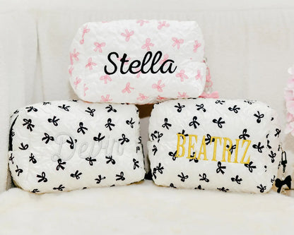 Personalized Letter Bow Makeup Bag With Bow Design Custom Name Makeup Bags Monogram Cosmetic Bag for Women