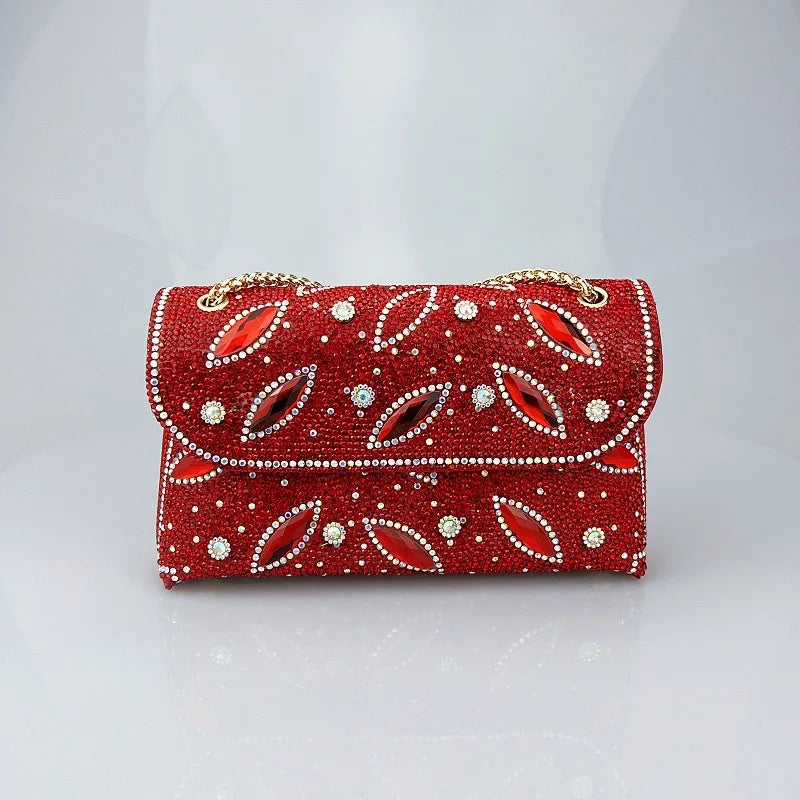 Tendencia Chain Bag with Diamonds for Women Branded Handbags for Women Zipper Pu Polyester Bags with Full Stone for Women