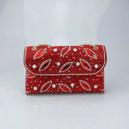 Tendencia Chain Bag with Diamonds for Women Branded Handbags for Women Zipper Pu Polyester Bags with Full Stone for Women