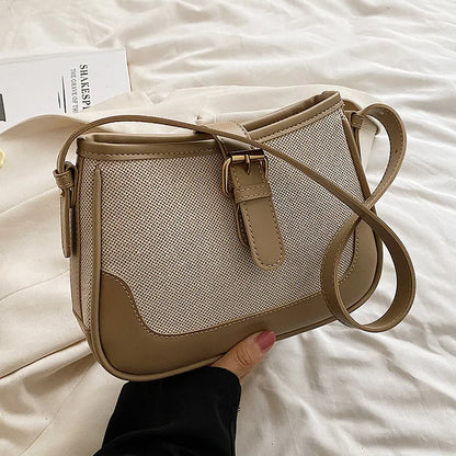 New High Quality Stylish Shoulder Bag Women Creative Pu Stitching Canvas Handbags for Women Hand Bags Ladies