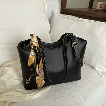 2025 Spring New High-End Retro Style Ins Tote Bag Zipper Cross Polyester Handbag with Silk Scarf Versatile Handbags for Women