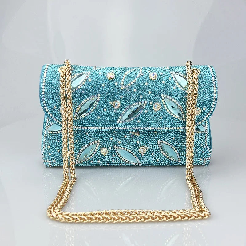 Tendencia Chain Bag with Diamonds for Women Branded Handbags for Women Zipper Pu Polyester Bags with Full Stone for Women