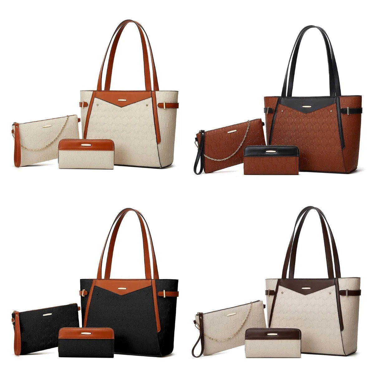 Three Piece Set Stylish and High-end Handbags Woven Patterned PU Women's Bag Classic Retro  Fashion Bags for Women