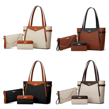 Three Piece Set Stylish and High-end Handbags Woven Patterned PU Women's Bag Classic Retro  Fashion Bags for Women