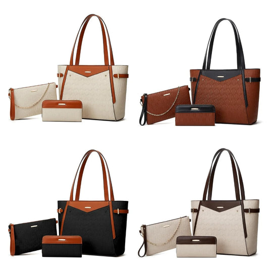 Three Piece Set Stylish and High-end Handbags Woven Patterned PU Women's Bag Classic Retro  Fashion Bags for Women