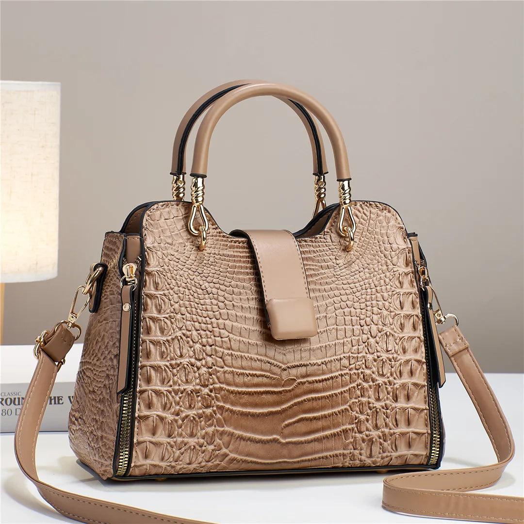 Women's Luxury PU Leather Handbags Large Capacity Crossbody Bag Crocodile Patterned Pure Color Fashion Bags for Women