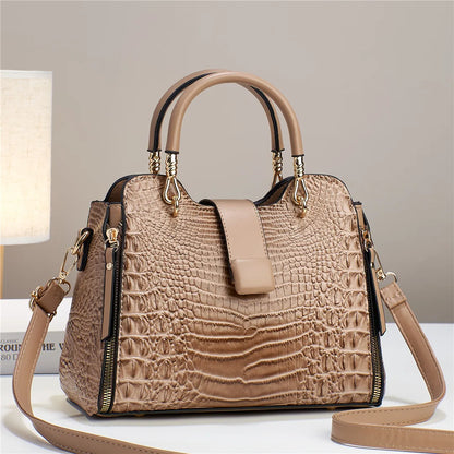 Women's Luxury PU Leather Handbags Large Capacity Crossbody Bag Crocodile Patterned Pure Color Fashion Bags for Women
