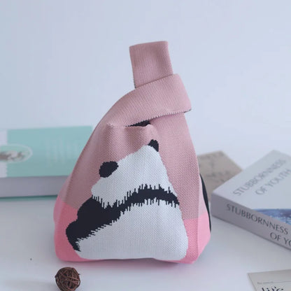 Women's Knitted Bucket Tote Bag Custom Logo Open Closure Woven Souvenir Vest Polyester Lining Simple Design for Everyday Use