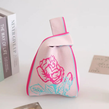 Women's Knitted Bucket Tote Bag Custom Logo Open Closure Woven Souvenir Vest Polyester Lining Simple Design for Everyday Use