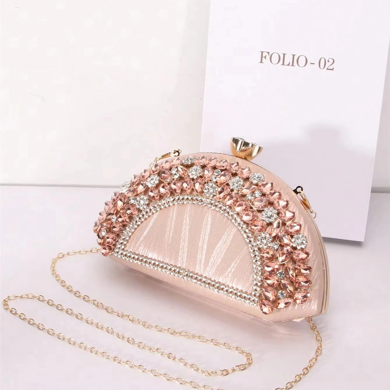 Factory Party Gathering Designer Taschen Evening Bags New Fan-Shaped Rhinestone Crossbody Bag Pu Clip Buckle Ladies Purse Luxury