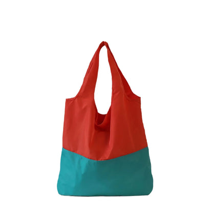 Two-Color Splicing Letter Large Capacity Portable Polyester Folding Satchel Waterproof Shoulder Bag Environmentally Friendly