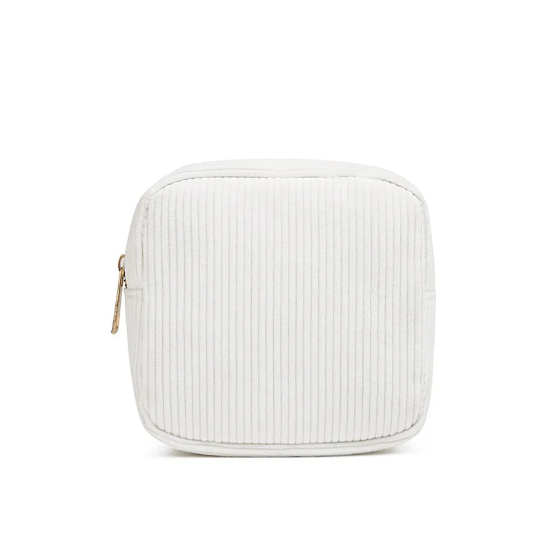 2025 Wholesale Custom Square Striped Corduroy Makeup Bag Luxury Bags Women Corduroy Striped Lightweight Cosmetic Bag
