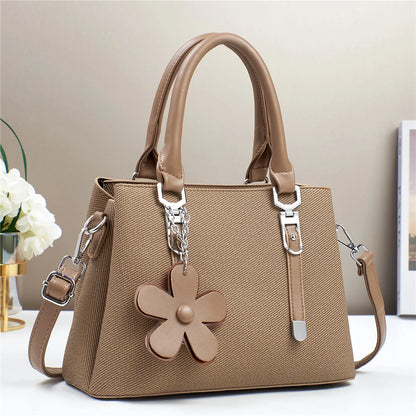 Minimalist Stylish PU Handbags Classical Pure Color Single Shoulder New Crossbody Bag Flower Pendant Fashion Bags for Women