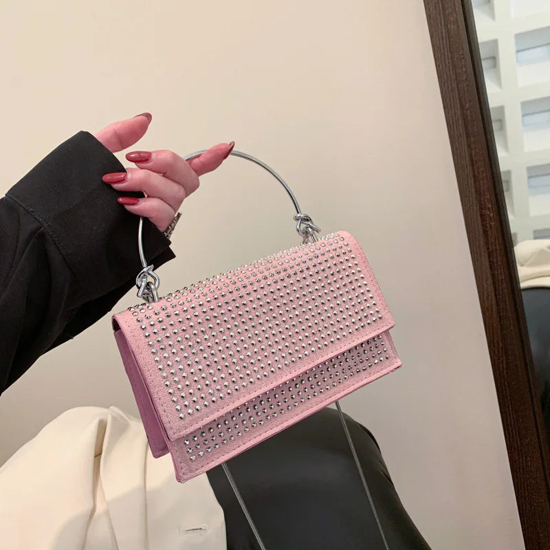 Bright Diamond Woman Vintage Crossbody Shoulder Bag High Quality Chain Small Square Custom Messenger  Shoulder Hand Bag