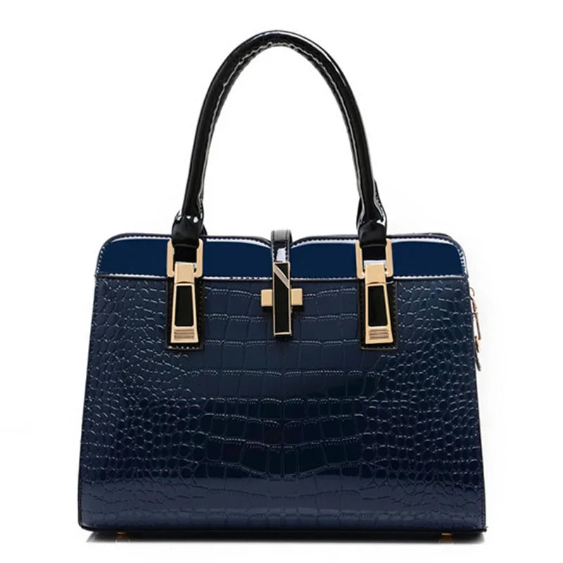 High Quality Shoulder Bags Unique Vintage PU Purse Korea Hand Bag Patent Leather Crocodile Leather Handbags for Women