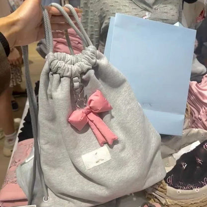 Waterproof Bow Drawstring Casual Backpack for Girls Simple Versatile  Sports Bag Cross Bags for Women