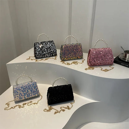 2025 Fashion Hot Selling Pu Bags Chain Designer Women's Bag Shoulder Cross-body Sequins Pearl Handbag Ladies Luxury Evening Bag