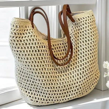 2025 New Casual Hollow Out Shoulder Bag Handmade Weaving Fashion Straw Ladies Shoulder Bag Summer Large Capacity Beach Tote Bag