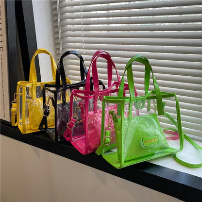 2025 Women Handbags Ladies Clear Color Fashion Women Square Small Pvc Tote Bag Female Cross Body Handbag Jelly Bag Sets