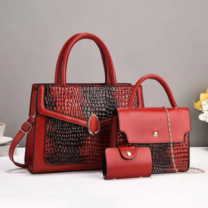 China Shopping Online Handbags for Women Luxury Designer Zipper Shiny Shoulder Crossbody PU Bag Set 2 in 1 Ladies Handbags