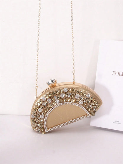 Factory Party Gathering Designer Taschen Evening Bags New Fan-Shaped Rhinestone Crossbody Bag Pu Clip Buckle Ladies Purse Luxury