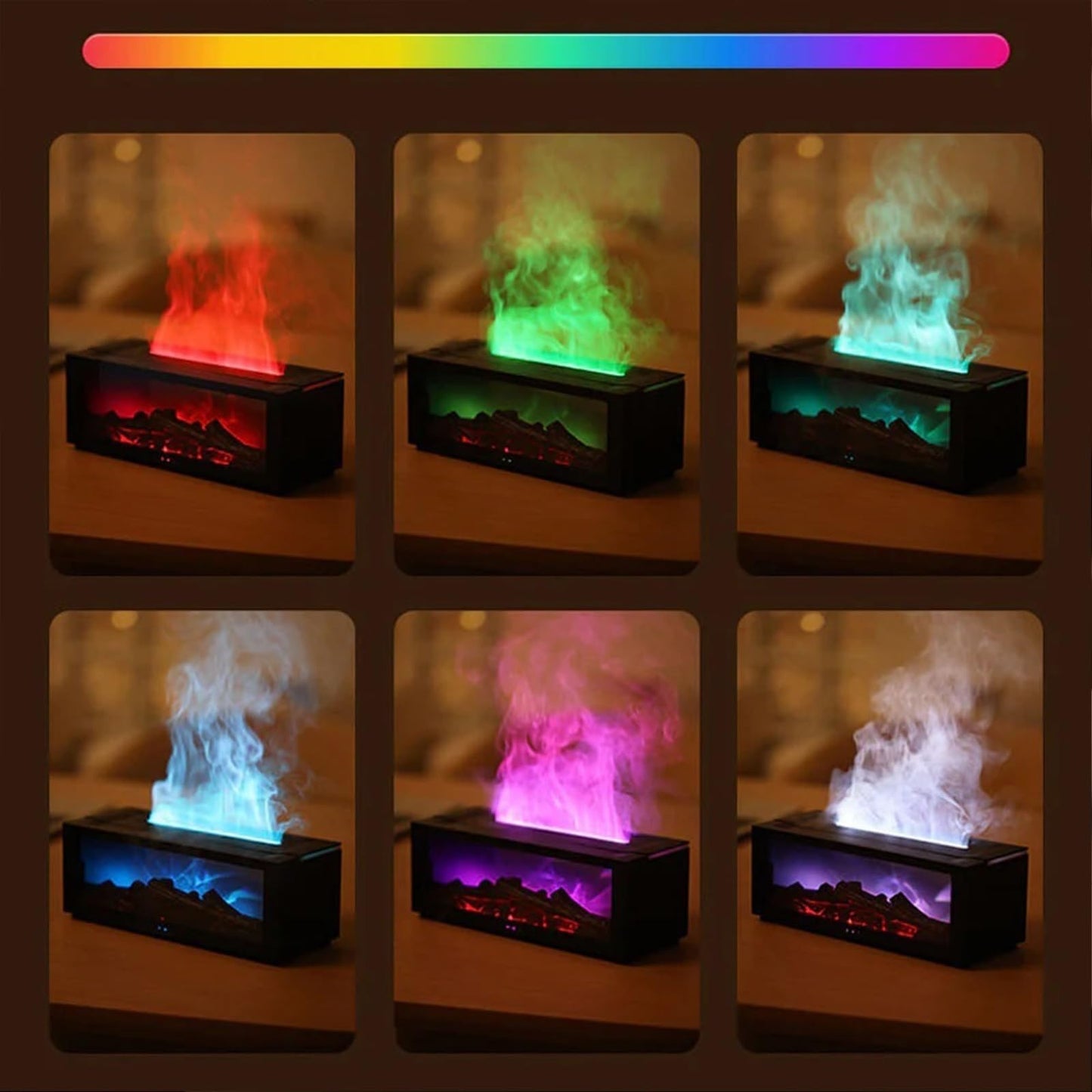 Mini Fireplace Aromatherapy Humidifier with Colorful Flame Effect, Night Light, Timer, and Auto Shut-Off