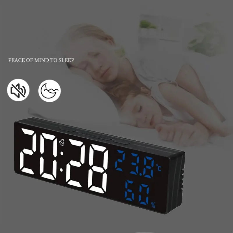 9 Inch Large Digital Wall Clock Temperature Humidity Night Mode Snooze clock