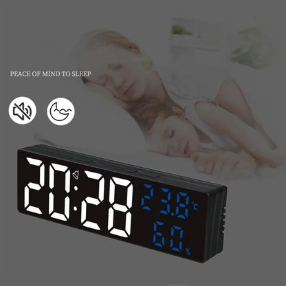 9 Inch Large Digital Wall Clock Temperature Humidity Night Mode Snooze clock