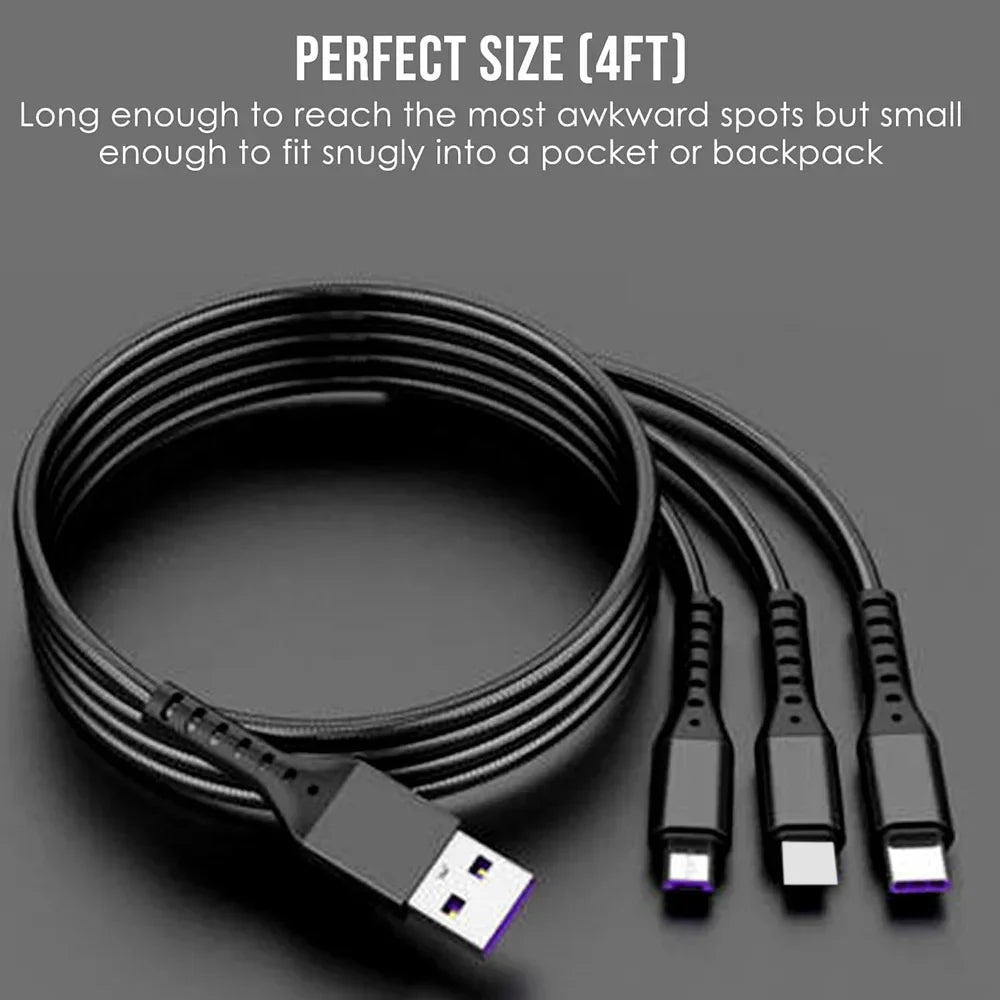 5A Fast Charging 3 in 1 USB Cable