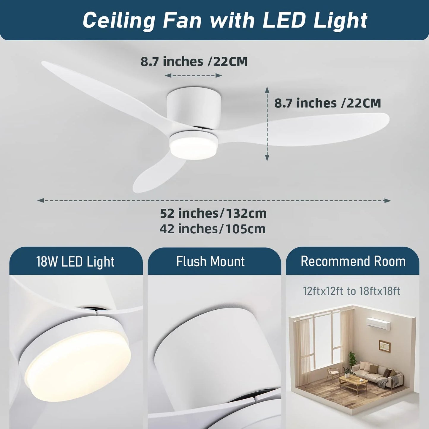 IRALAN Modern Ceiling Fan with LED Light