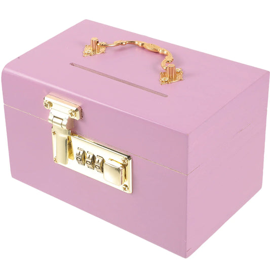 Wooden Piggy Bank Safe Savings with Lock