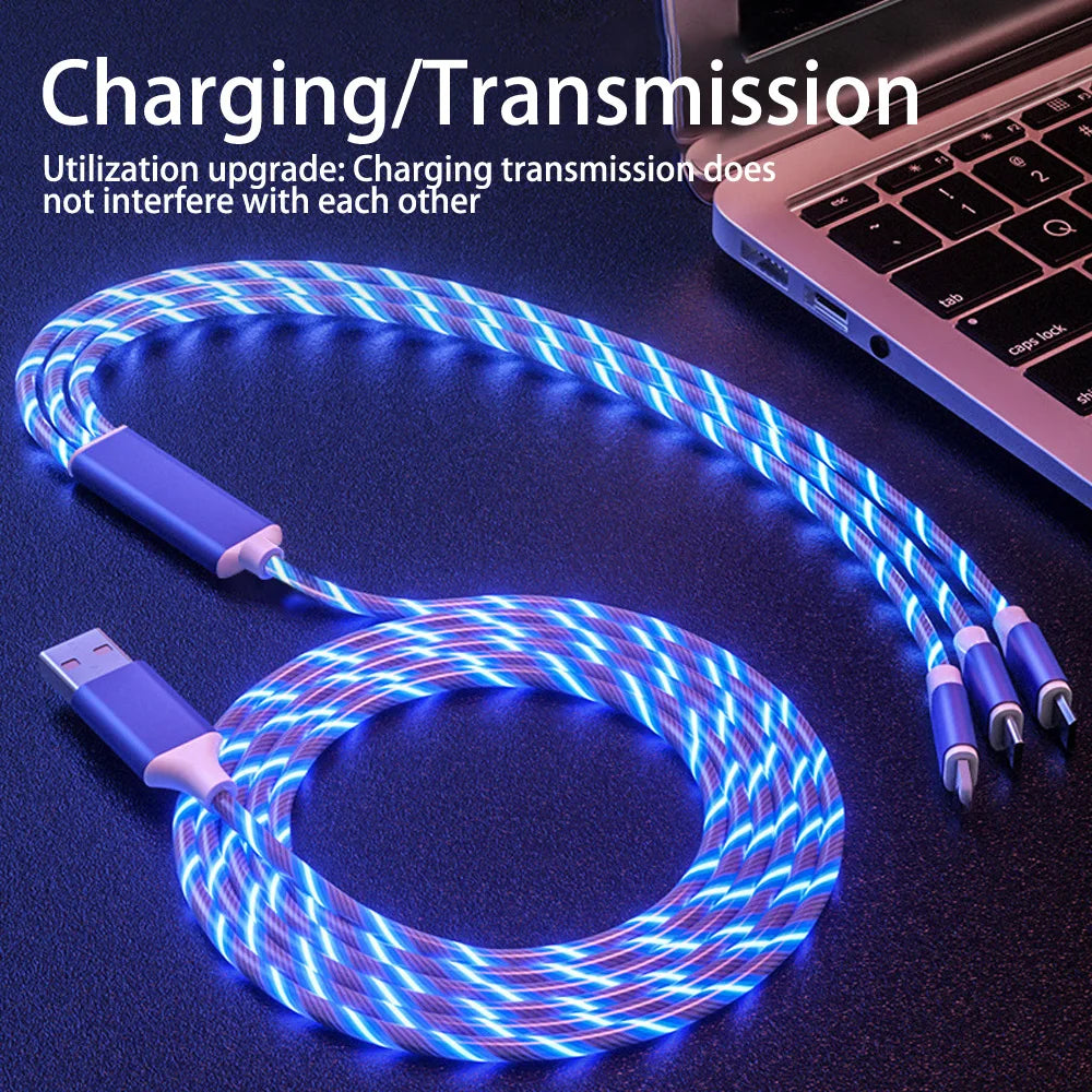 1.2M 3 IN 1 LED Glowing Phone Charger Cable