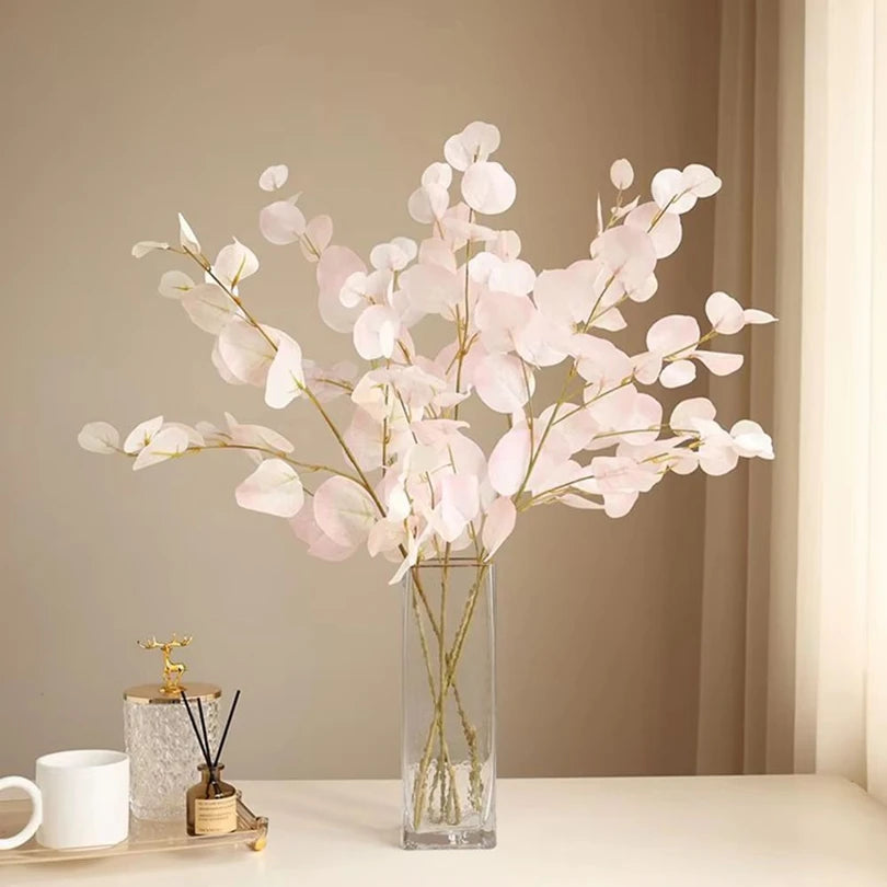 Artificial Plants Long Pole Eucalyptus Leaves Plants Money Leaf Wall Decor Wedding Shooting Prop Home Room Vases Table Diy Decor