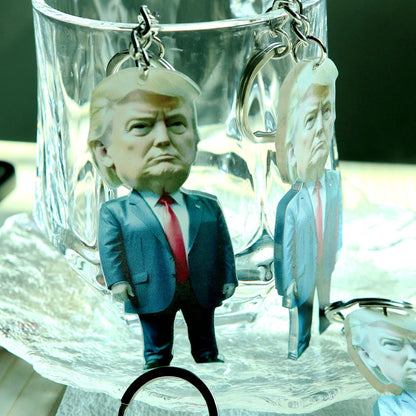 1set 114mm*34mm Cartoon Trump Keychain With Acrylic Pendant 2D Trendy Clear Shiny Charms Festival Accessory Keyring