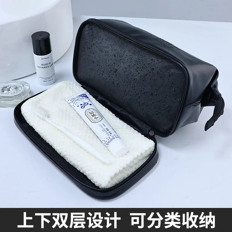 Portable Double Layer Pu Leather Makeup Bag