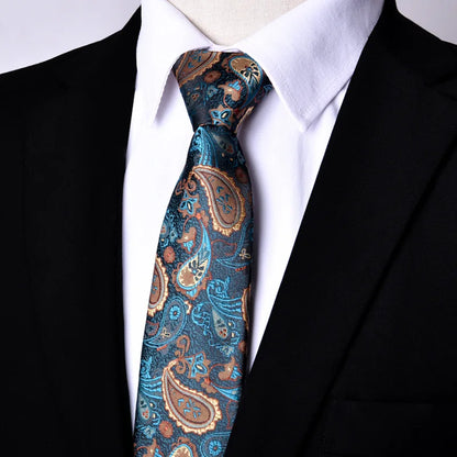 Men's Paisley Zipper Ties Skinny Neck Tie Solid